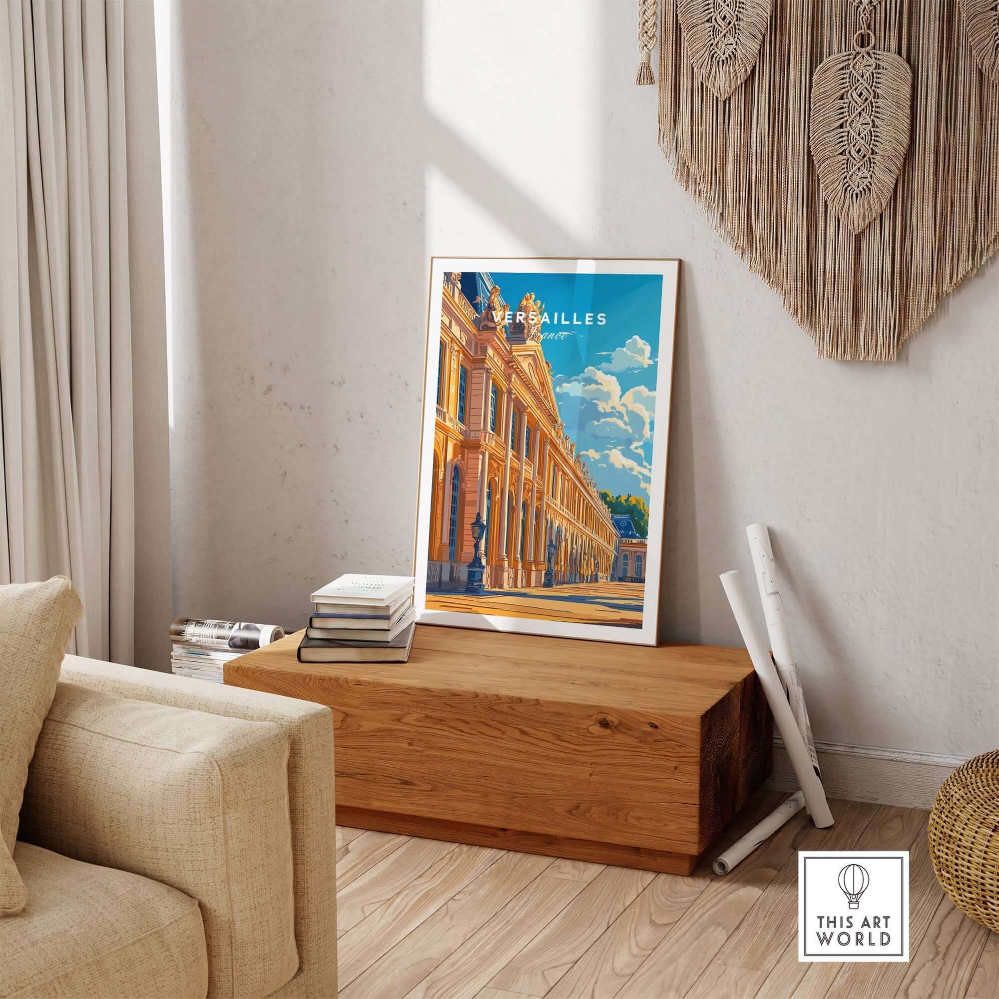 Versailles Wall Art displayed in a stylish room, showcasing the grandeur of Versailles with intricate details.