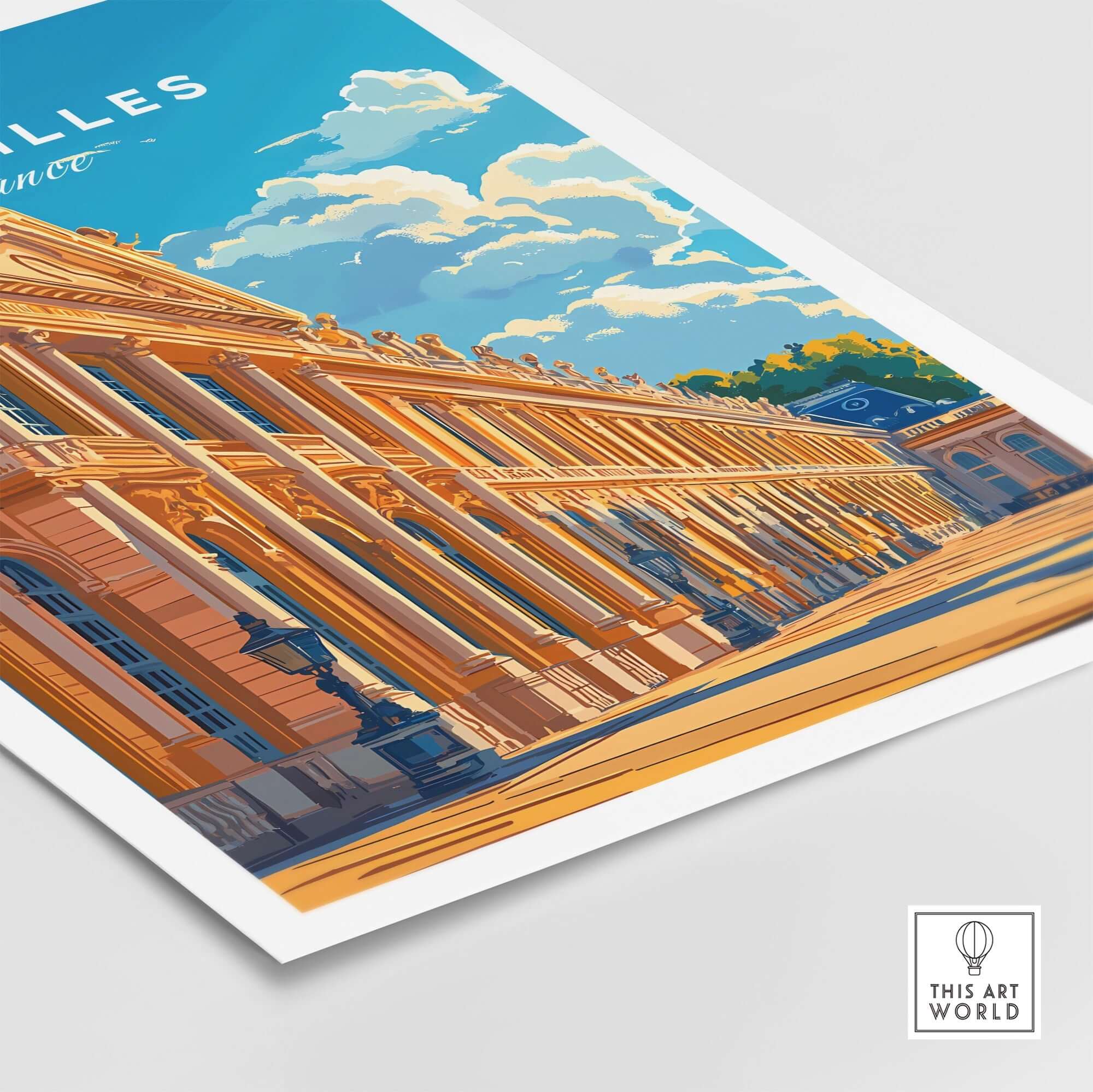Versailles Wall Art showcasing intricate details of the historic architecture under a bright sky.