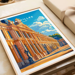 Versailles Wall Art featuring an illustrated view of the grandeur of the Versailles palace in elegant colors.
