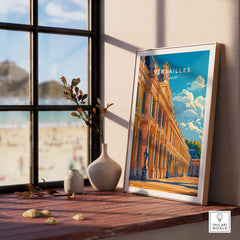 Versailles Wall Art beautifully framed on a windowsill, showcasing the grandeur of the historic palace.