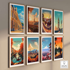 Versailles Wall Art collection featuring elegant cityscapes and vintage designs on display.