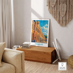 Versailles Wall Art Print displayed in a bright room, featuring vibrant colors and elegant design.