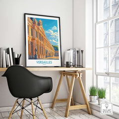 Versailles Wall Art Print showcased in a stylish home office setting, featuring vibrant colors and intricate details.