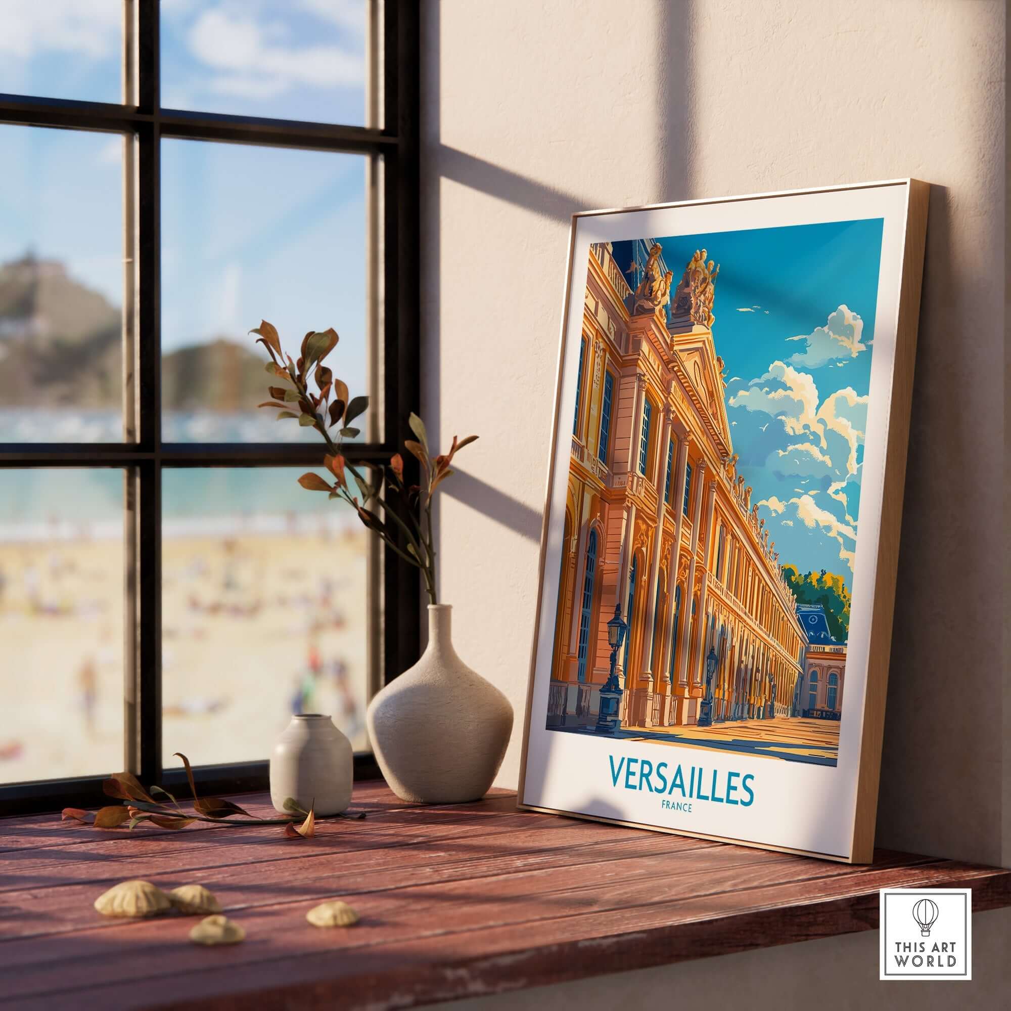 Versailles Wall Art Print showcasing the grandeur of the palace with vibrant colors and intricate details.