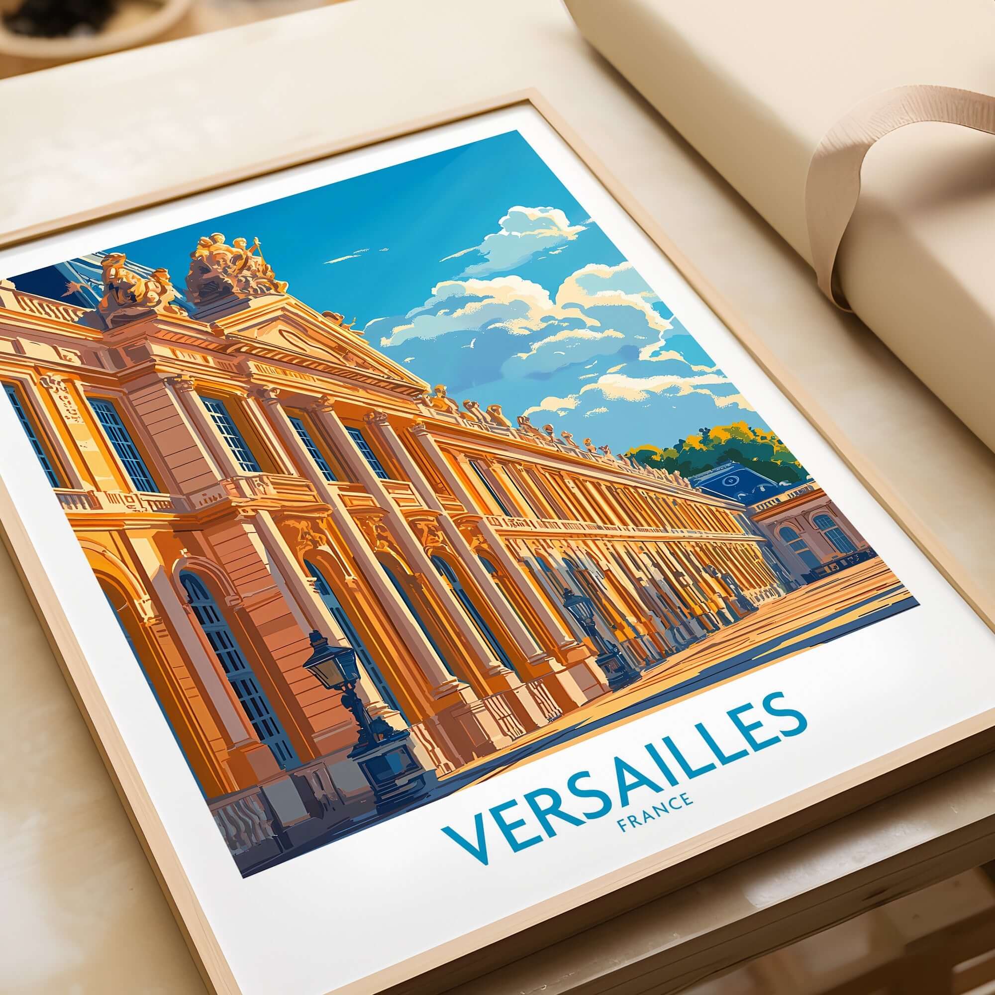 Versailles Wall Art Print featuring vibrant colors and intricate details of the iconic palace architecture.