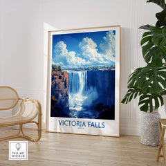 Victoria Falls Poster displayed in a stylish room, showcasing the stunning natural beauty of Victoria Falls in Africa.