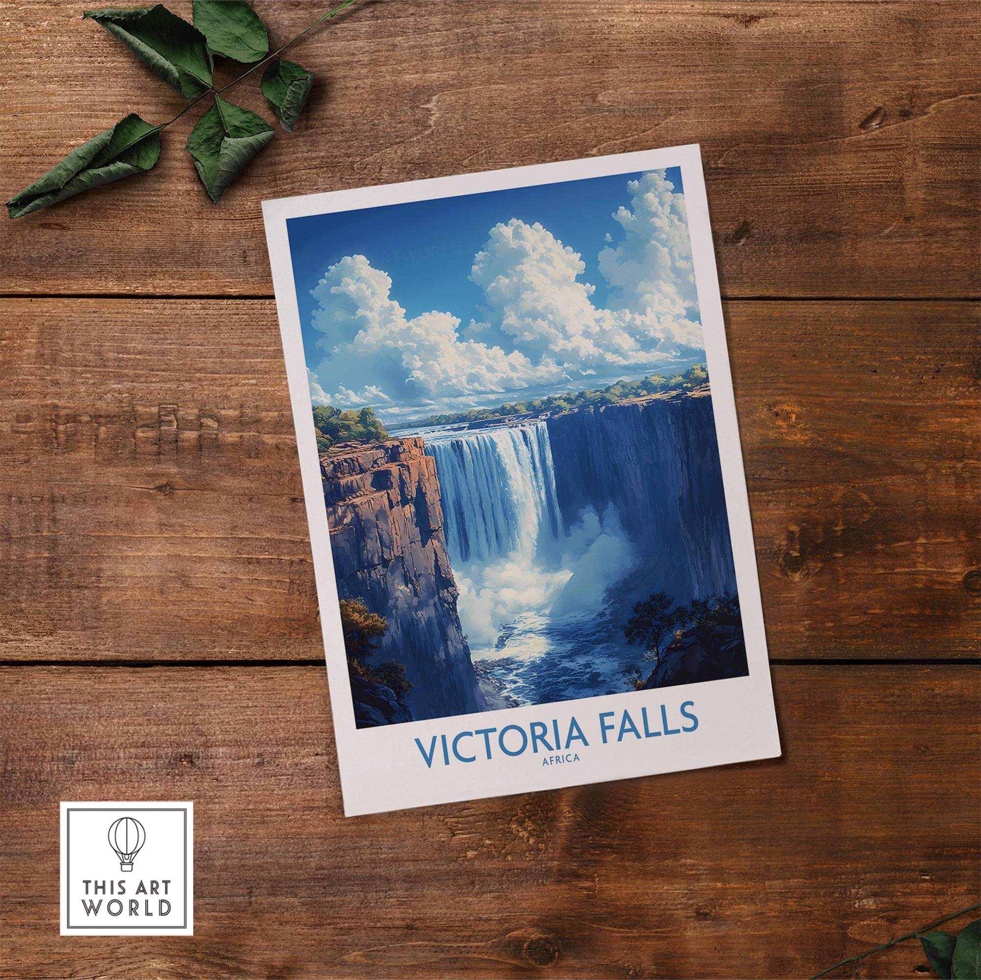 Victoria Falls Poster showcasing vibrant waterfalls under a blue sky, perfect for home decor and travel inspiration.