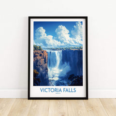 Victoria Falls Poster featuring the majestic waterfalls and blue sky, perfect for enhancing home decor.
