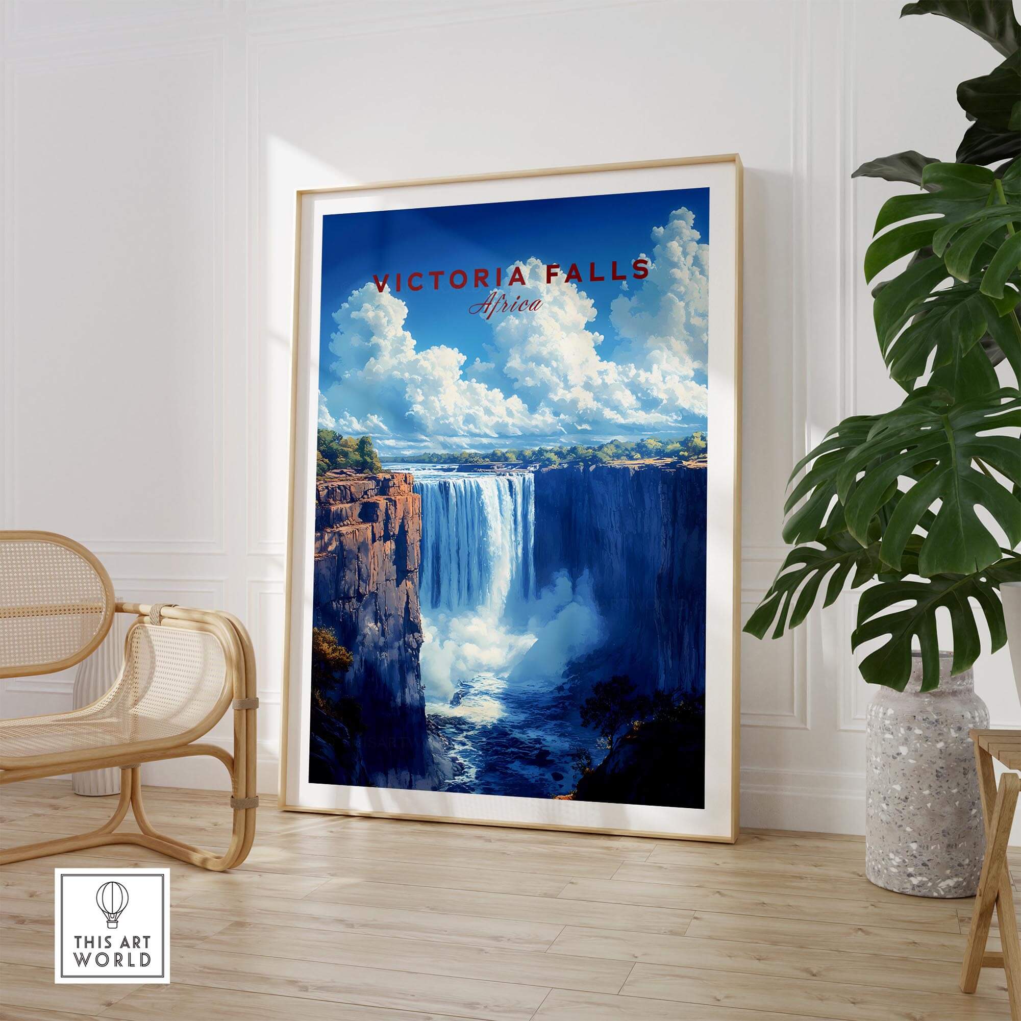 A beautiful Victoria Falls Print showcasing the iconic waterfall, enhancing home decor with a touch of adventure.