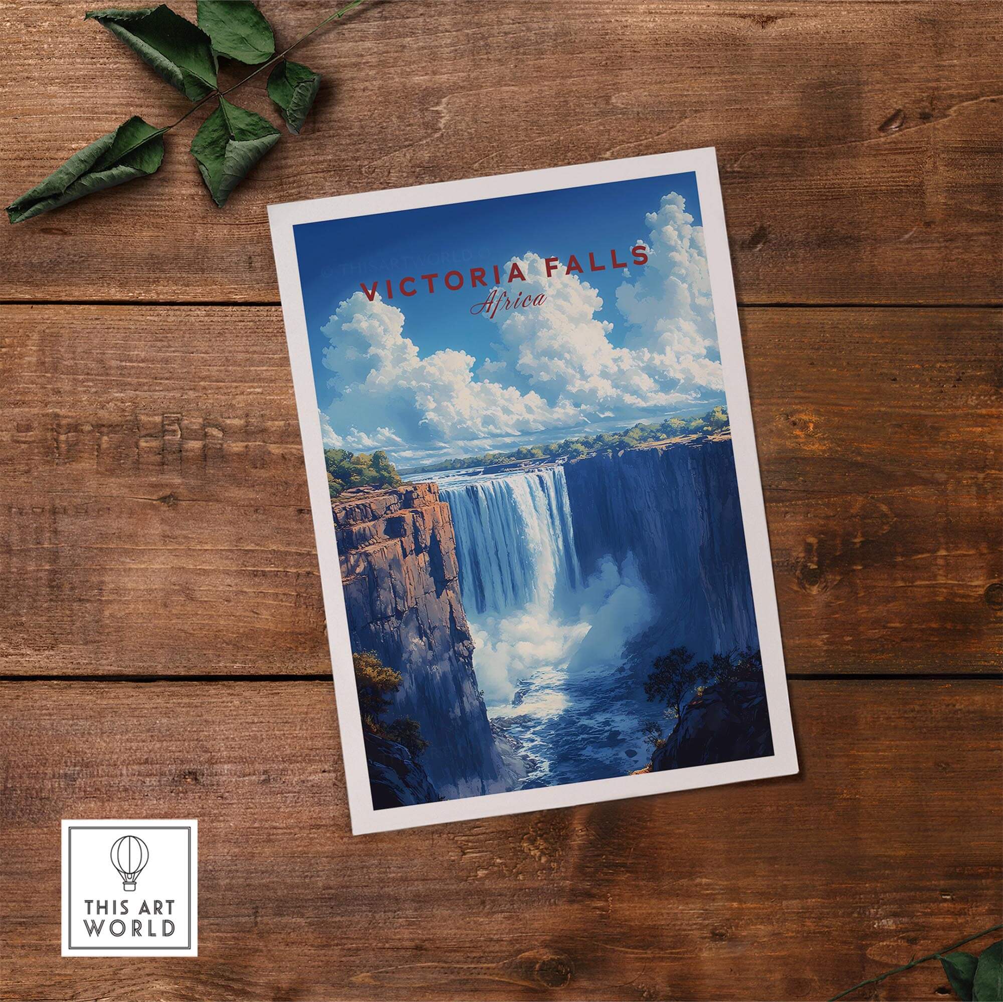Victoria Falls Print showcasing the majestic waterfall, perfect for home decor and travel enthusiasts.