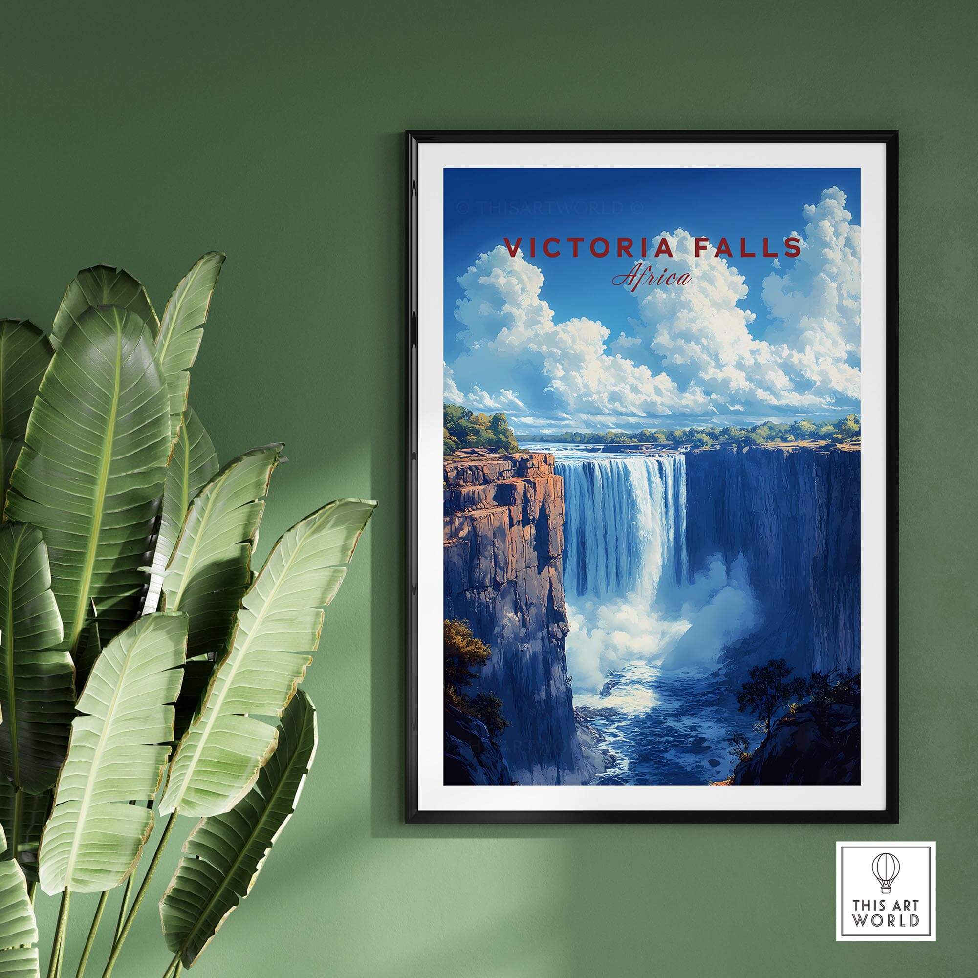 Victoria Falls Print poster showcasing the majestic beauty of Victoria Falls, ideal for home decor and travel enthusiasts.