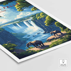 Victoria Falls Travel Print showcasing elephants near the breathtaking Victoria Falls in Africa.