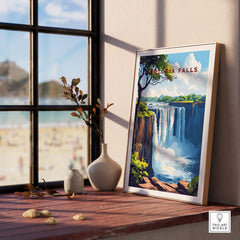 Victoria Falls Wall Art framed print displayed by a window showcasing the stunning scenery of Victoria Falls.