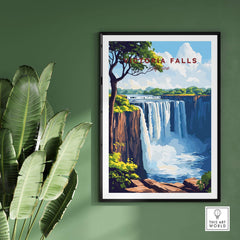 Victoria Falls Wall Art showcasing a vibrant depiction of the falls with lush greenery in a modern interior setting.