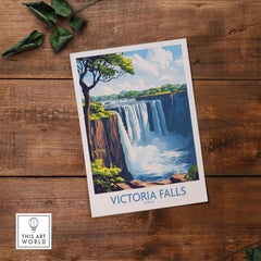 Victoria Falls Wall Art Poster showcasing the breathtaking beauty of the falls, perfect for nature lovers and travel enthusiasts.
