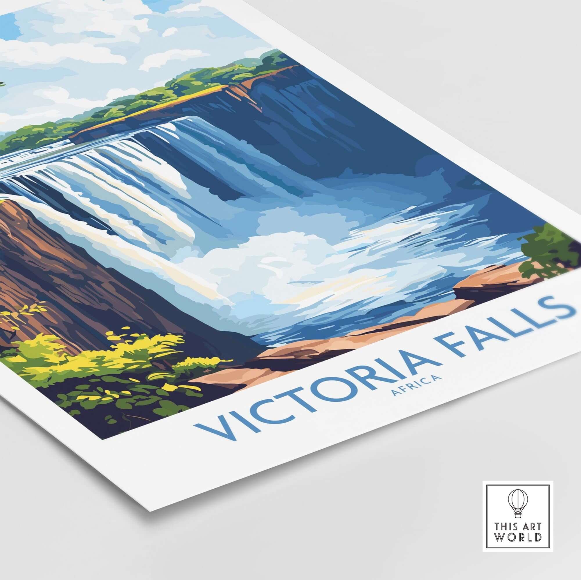 Victoria Falls Wall Art Poster showcasing the majestic falls with vibrant colors, perfect for nature enthusiasts.