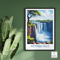 Victoria Falls Wall Art Poster featuring a vibrant image of the majestic falls in an aesthetic setting.