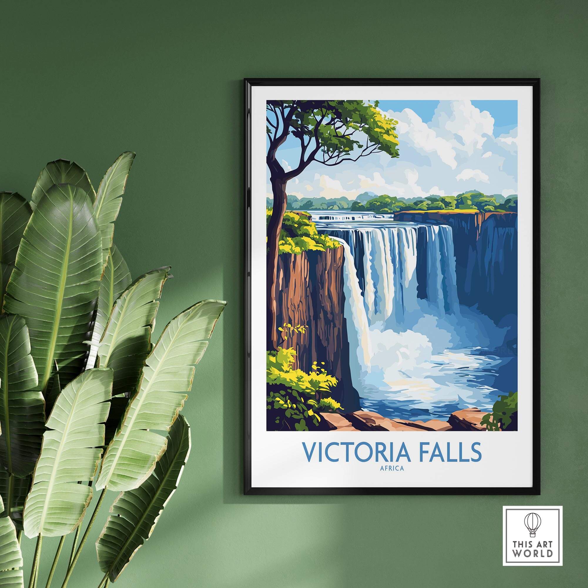 Victoria Falls Wall Art Poster featuring a vibrant image of the majestic falls in an aesthetic setting.
