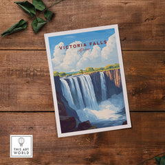 Victoria Falls Zimbabwe Poster showcasing the breathtaking waterfall landscape and vibrant colors of Africa.