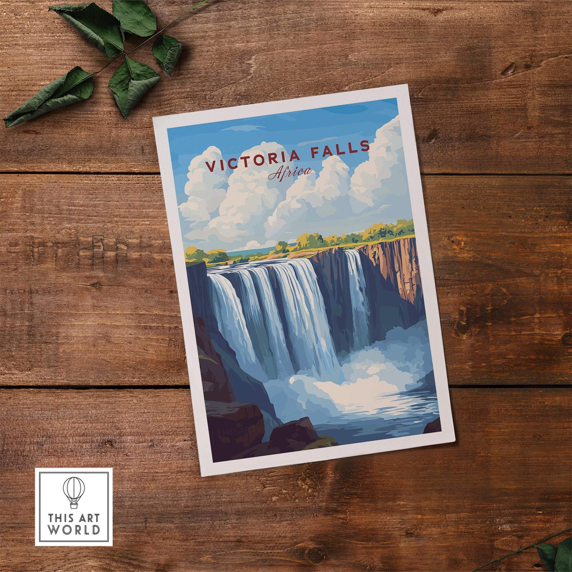 Victoria Falls Zimbabwe Poster showcasing the breathtaking waterfall landscape and vibrant colors of Africa.