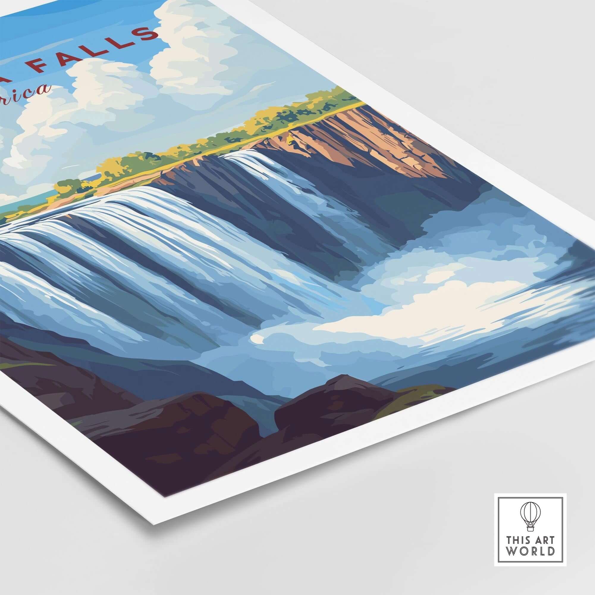 Victoria Falls Zimbabwe Poster showcasing the breathtaking beauty of Victoria Falls in an artistic design.
