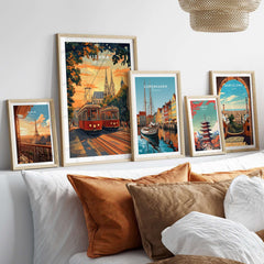Vienna Poster Austria displayed among other art posters, enhancing home decor with stunning cityscape designs.