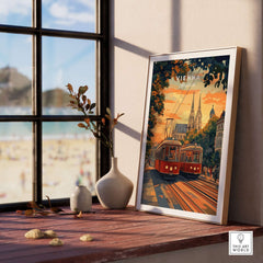 Vienna Poster Austria featuring a cityscape and tram, perfect for home decor and travel lovers.