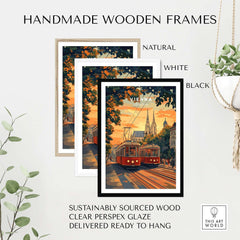 Handmade wooden frames for Vienna Poster Austria, available in natural, white, and black finishes.