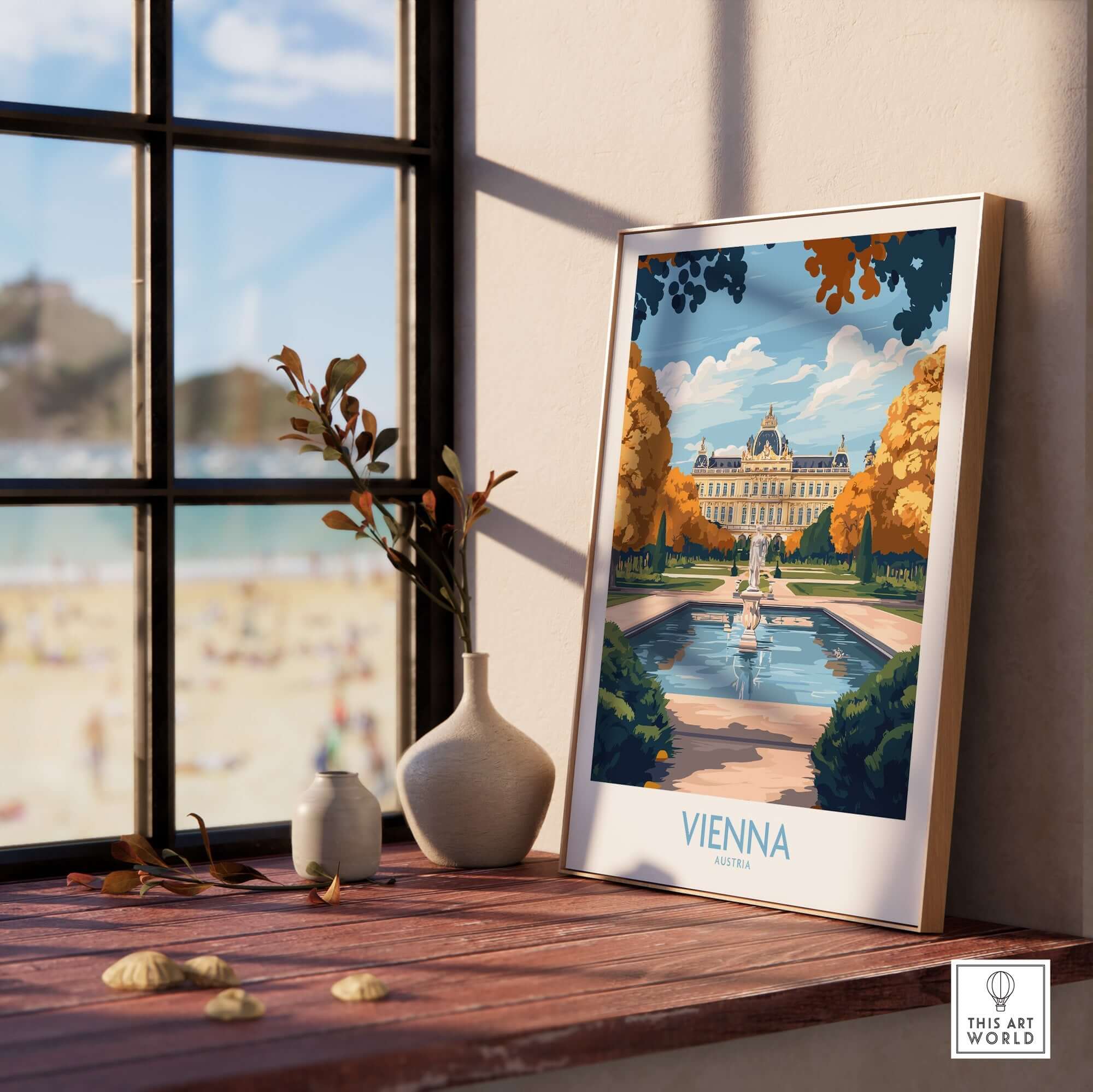 Vienna Print displayed in a cozy interior, showcasing picturesque scenery and elegant architecture.