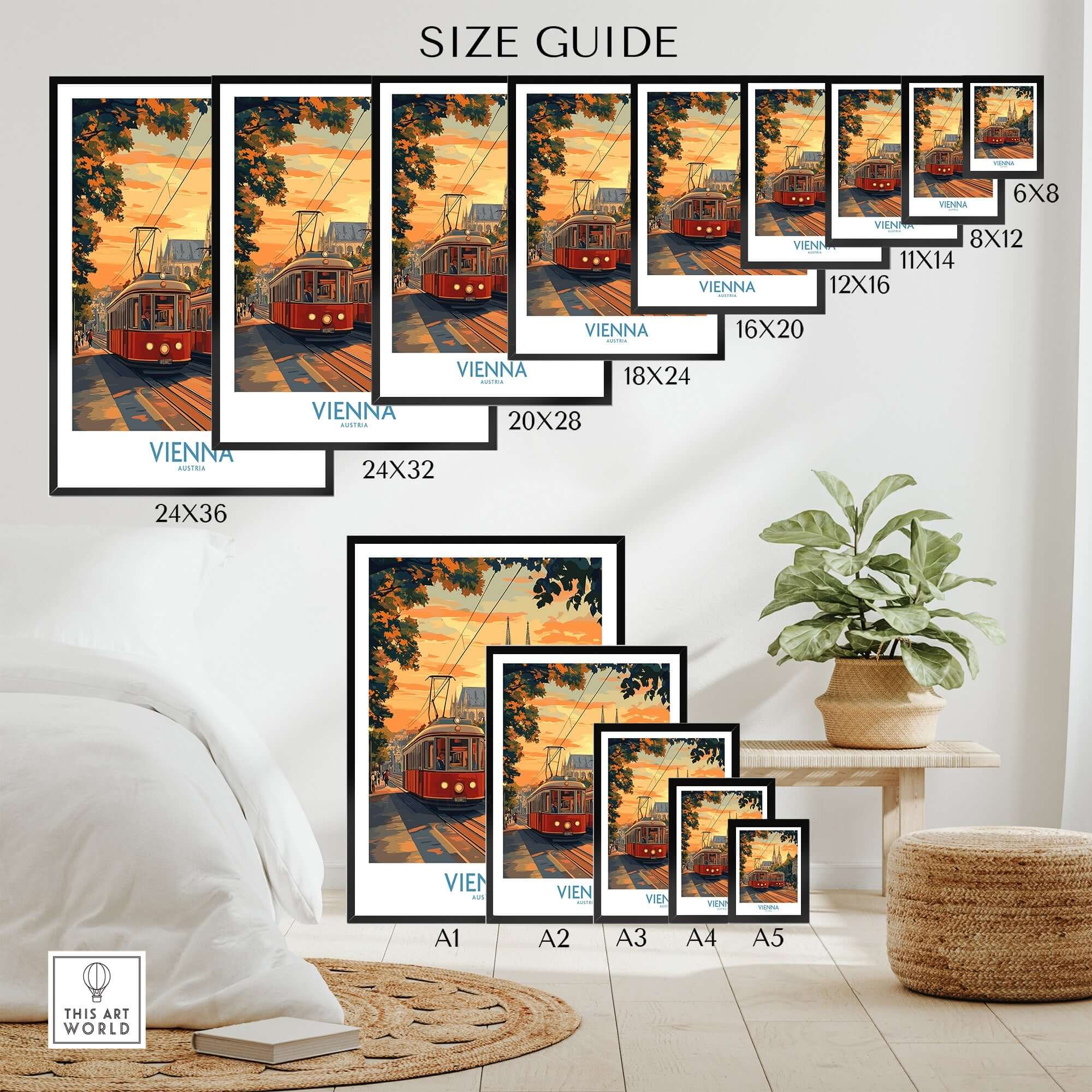 Vienna Print Austria size guide featuring various print sizes for showcasing the iconic Vienna art.