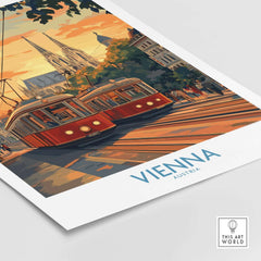 Vienna Print Austria showcasing a tram and historic architecture in the beautiful city of Vienna, Austria.