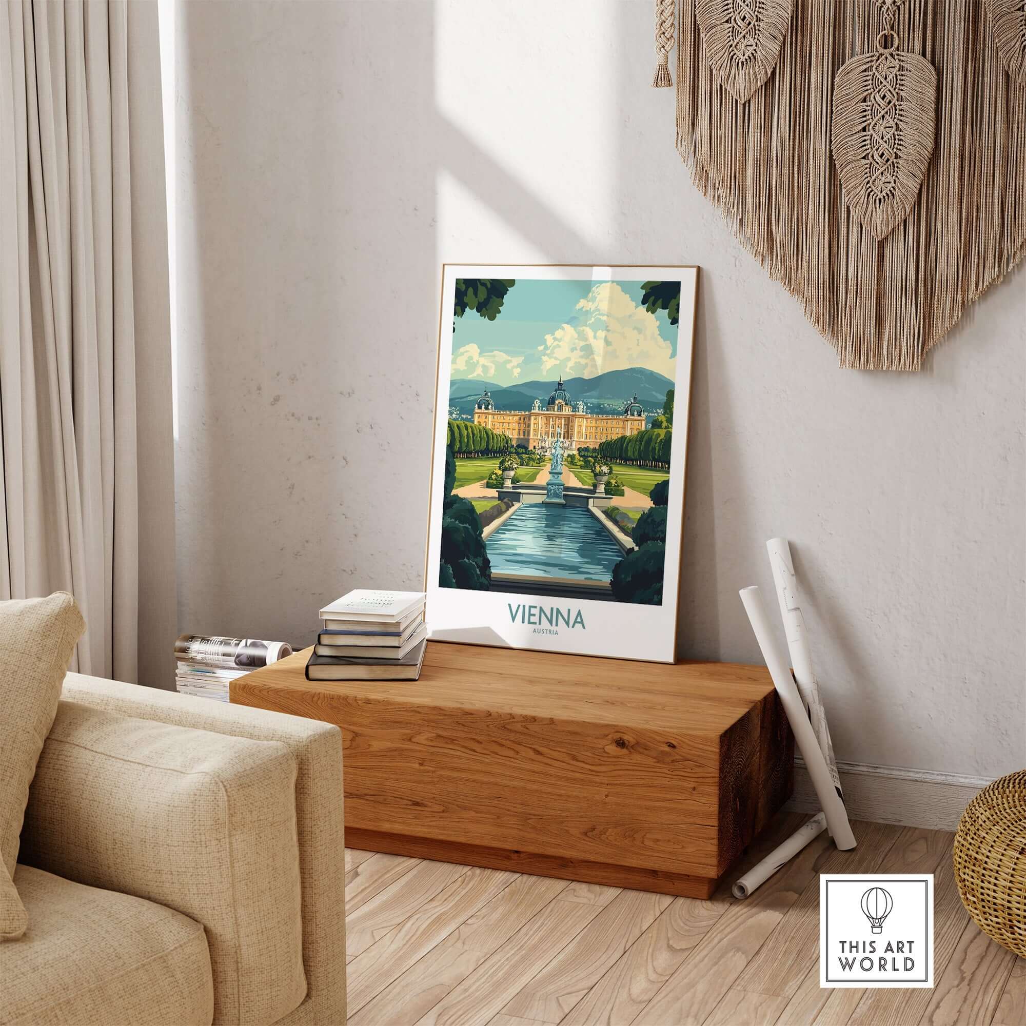 Vienna Travel Poster showcasing stunning landmarks of Vienna, perfect for home or office decor.