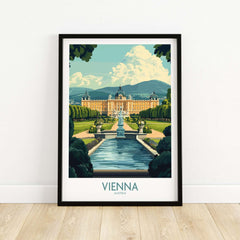 Vienna Travel Poster featuring Schönbrunn Palace and its gardens in Vienna, Austria