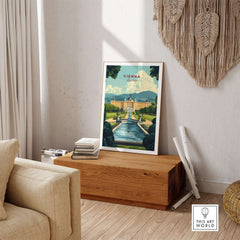 Vienna Travel Print showcasing stunning architecture and vibrant colors of Vienna in a stylish home decor setting.