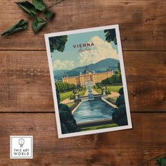Vienna Travel Print showcasing stunning architecture and vibrant colors of Vienna with a historic backdrop.