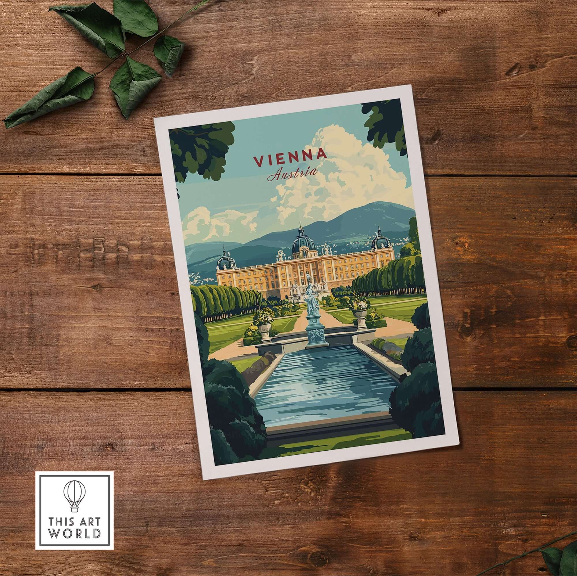 Vienna Travel Print showcasing stunning architecture and vibrant colors of Vienna with a historic backdrop.