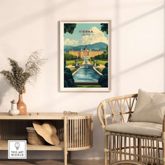 Vienna Travel Print showcasing the gardens and architecture of Vienna, adding cultural inspiration to any room.