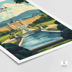 Vienna Travel Print showcasing vibrant architecture and garden landscapes in Vienna, Austria.