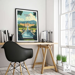 Vienna Travel Print showcasing vibrant colors and stunning architecture in a stylish interior setting.