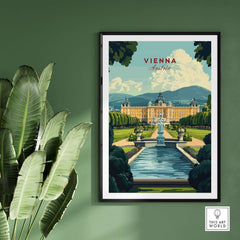 Vienna Travel Print showcasing stunning architecture and vibrant colors of Vienna, Austria in a beautifully framed picture.
