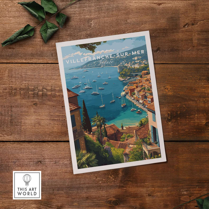 Villefranche-sur-Mer France travel poster showcasing coastal scenery and Mediterranean charm.