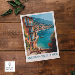 Villefranche-sur-Mer Poster - French Riviera Wall Art - Coastal Village Print showcasing vibrant coastal scenery.