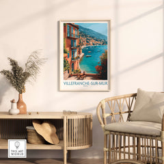 Villefranche-sur-Mer Poster - French Riviera Wall Art - Coastal Village Print displayed in a stylish interior setting.
