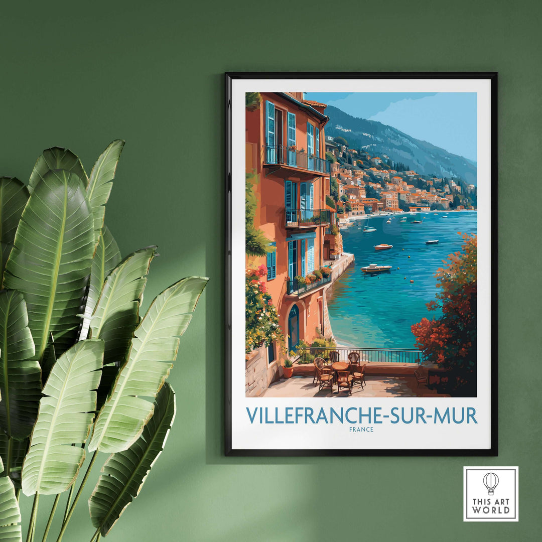 Villefranche-sur-Mer poster showcasing coastal architecture and Mediterranean views, perfect for wall art lovers.