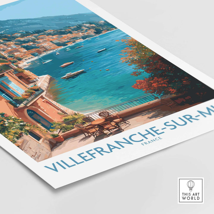 Villefranche-sur-Mer poster showcasing colorful coastal village by the Mediterranean in the French Riviera.