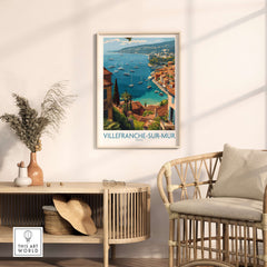 Villefranche-sur-Mer Travel Poster - French Riviera Wall Art - Art Print displayed in a stylish living room.