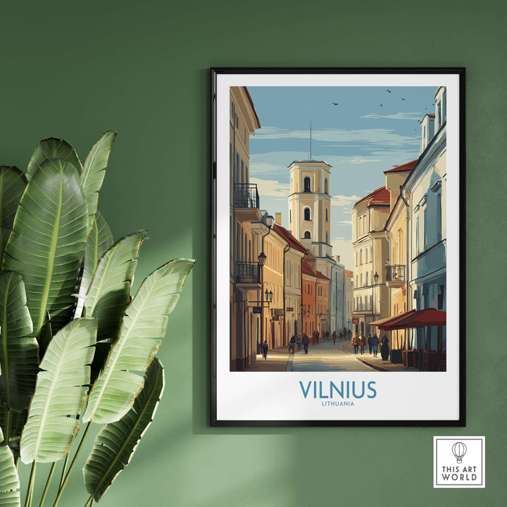 Vilnius Old Town wall art print showcasing historic architecture and vibrant cityscape of Lithuania.