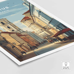 Vilnius Print - Lithuania Travel Poster - Urban Cityscape Wall Decor showcasing a charming street in Vilnius.