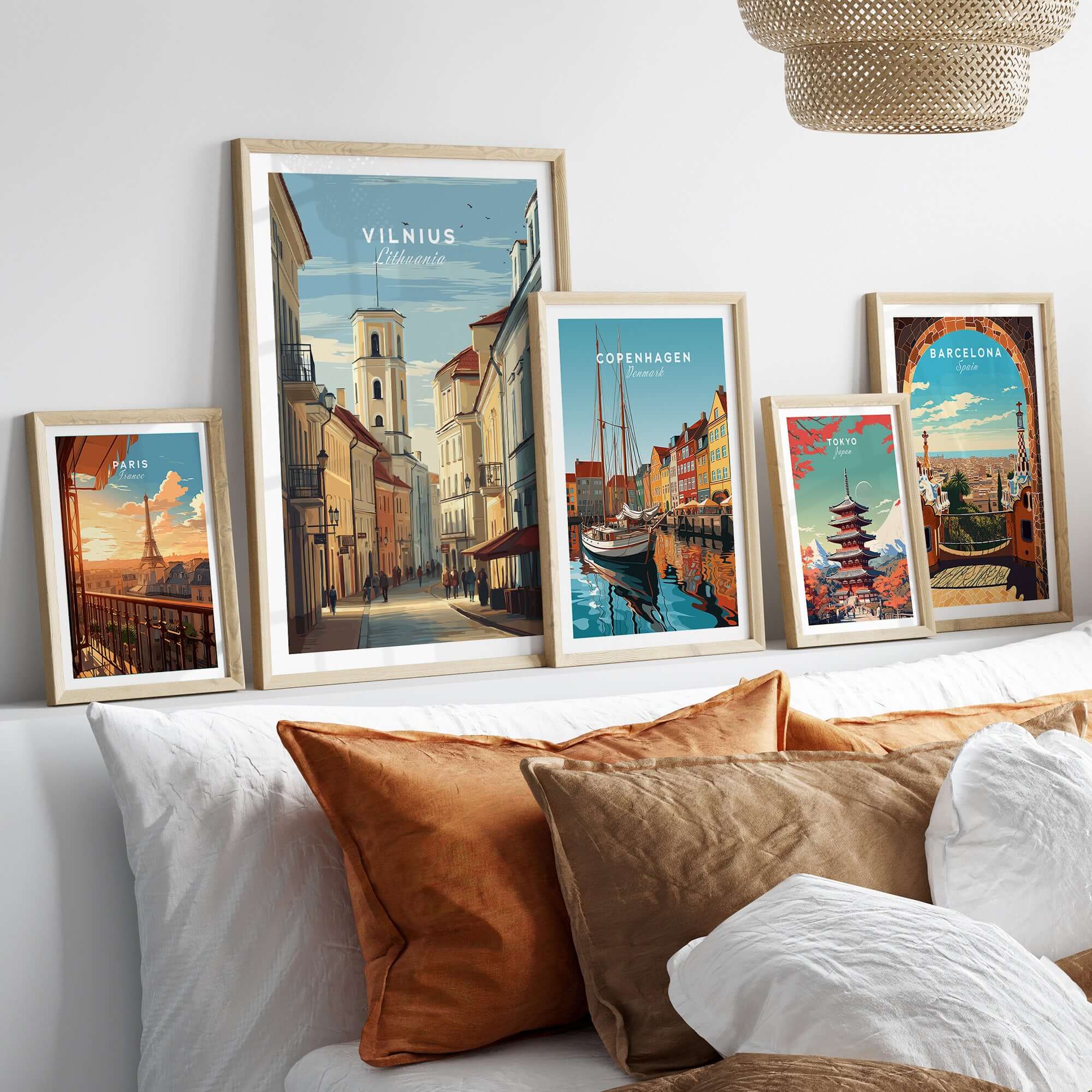 Vilnius Print - Lithuania Travel Poster - Urban Cityscape Wall Decor displayed in a stylish living room setting.