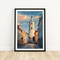 Vilnius Poster - Lithuanian Street Scene Print - Architectural Wall Decor in a stylish frame showcasing vibrant architecture.
